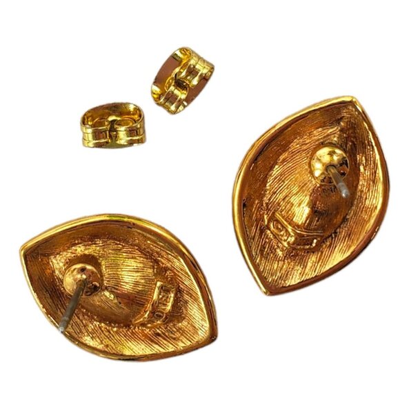 Vtg Signed Monet Earrings Post Faceted Crystal Rhinestone .75" Gold Tone Pierced - Picture 4 of 8